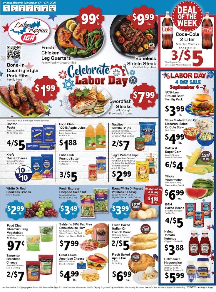 Lake Region IGA Weekly Ad September 4 - 10, 2026