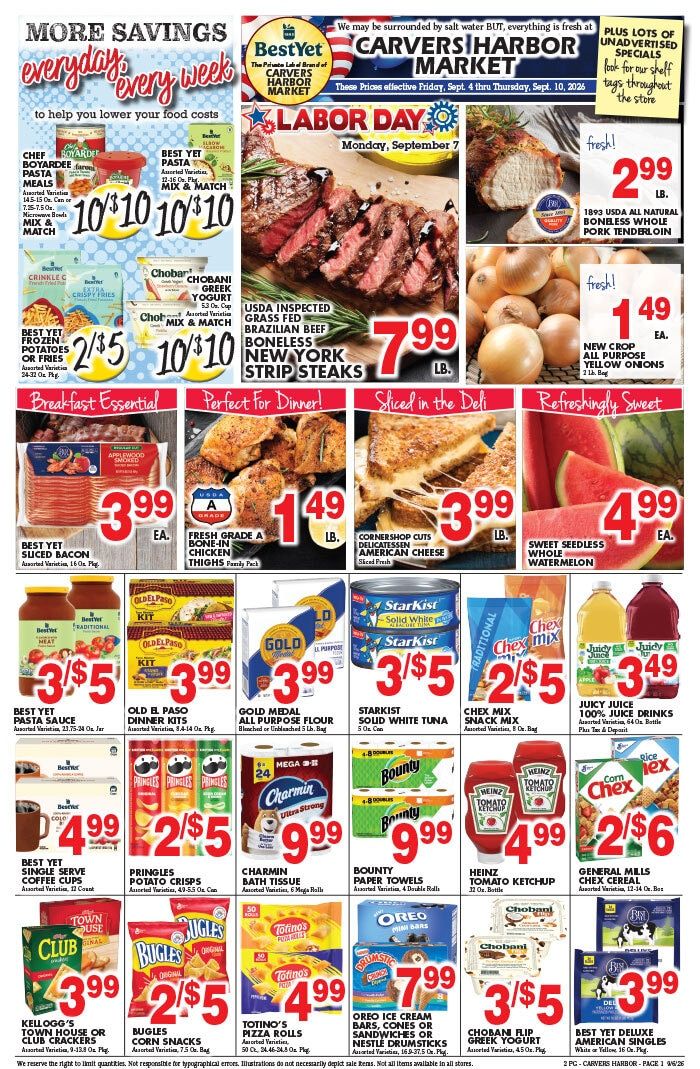 Carver's Harbor Market Weekly Ad September 4 - 10, 2026