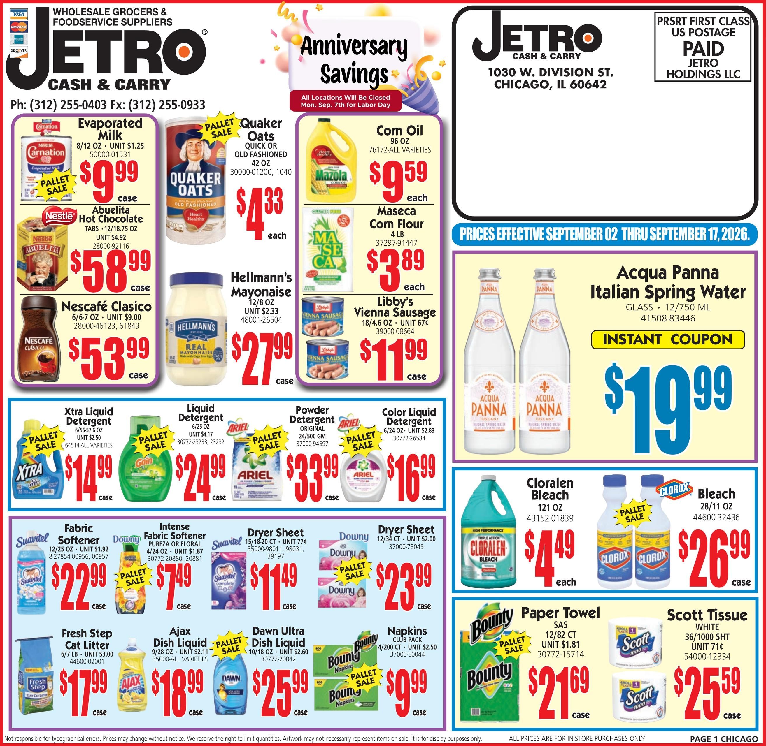 Jetro (Chicago Area, IL) Weekly Ad September 2 - 17, 2026