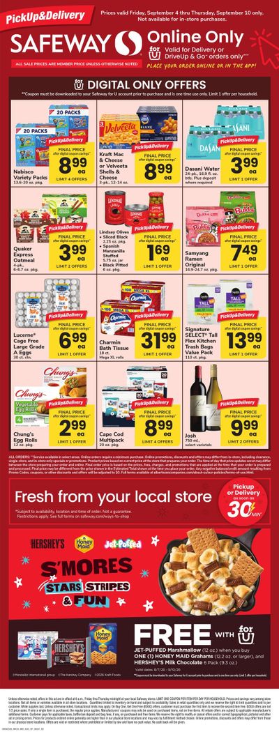 Safeway (Parcel Return Service Area, DC) Bonus Online Savings Weekly Ad September 4 - 10, 2026