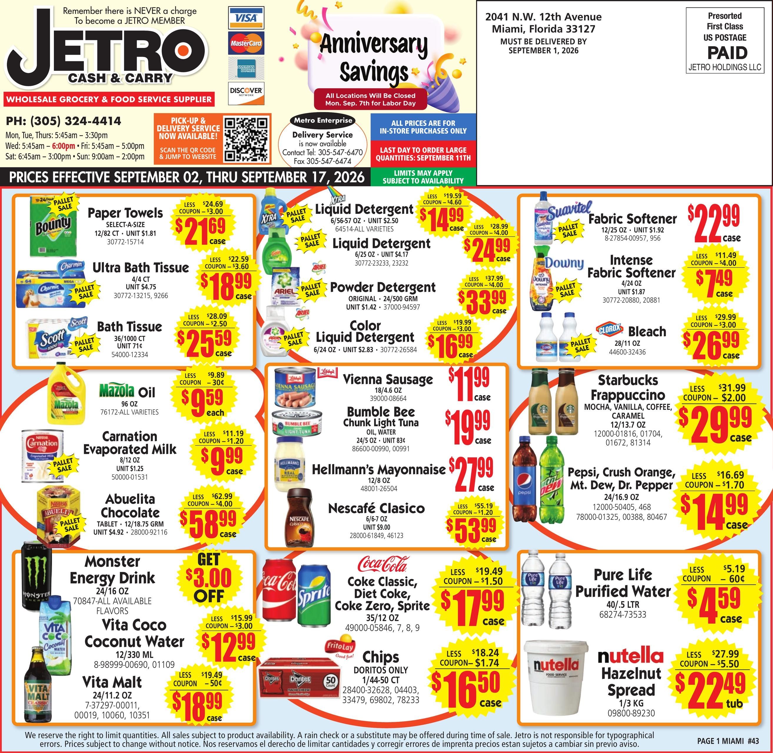 Jetro (Hialeah-Miami Area, FL) Weekly Ad September 2 - 17, 2026