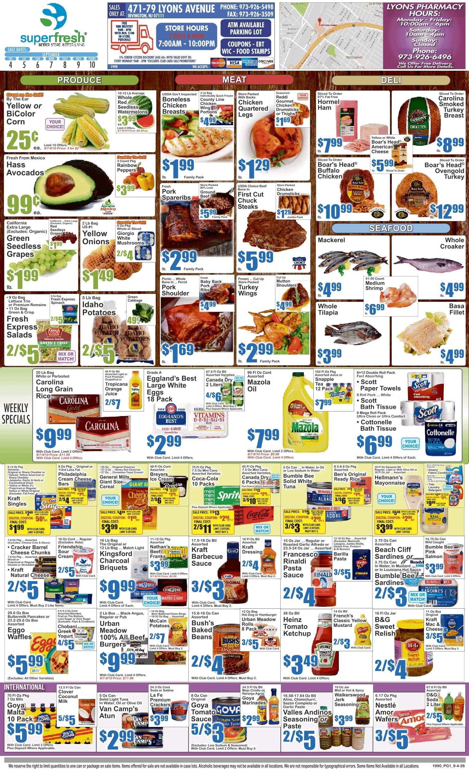 SuperFresh Supermarkets (Irvington, NJ) SuperFresh Weekly Ad September 4 - 10, 2026