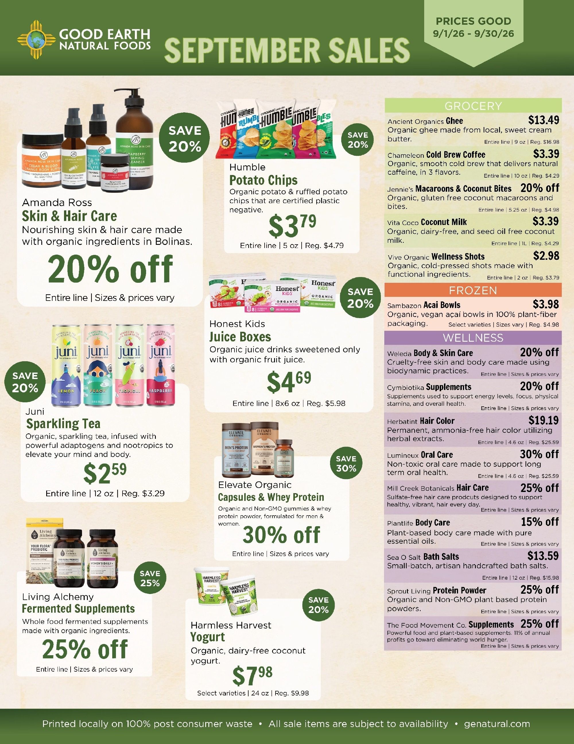 Good Earth Natural Foods Monthly Specials Weekly Ad September 1 - 30, 2026