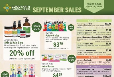 Good Earth Natural Foods Monthly Specials Weekly Ad September 1 - 30, 2026