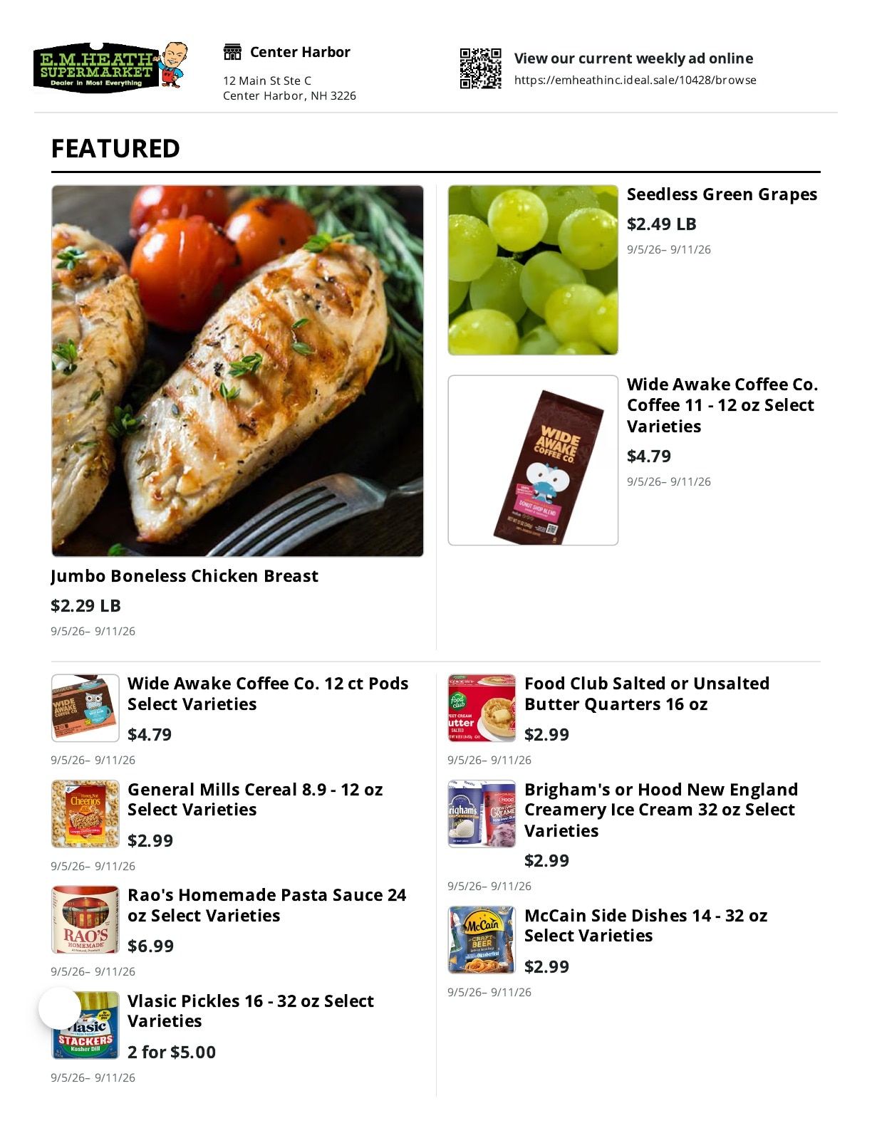 E.M. Heath Supermarket Weekly Ad September 5 - 11, 2026