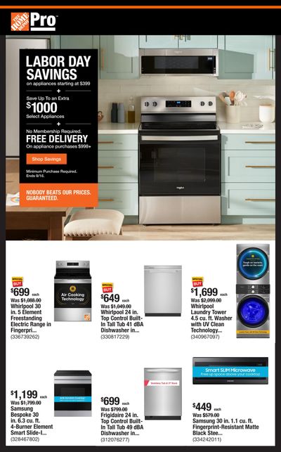Home Depot (Sheboygan Falls Area, WI) Weekly Ad August 31 - September 7, 2026