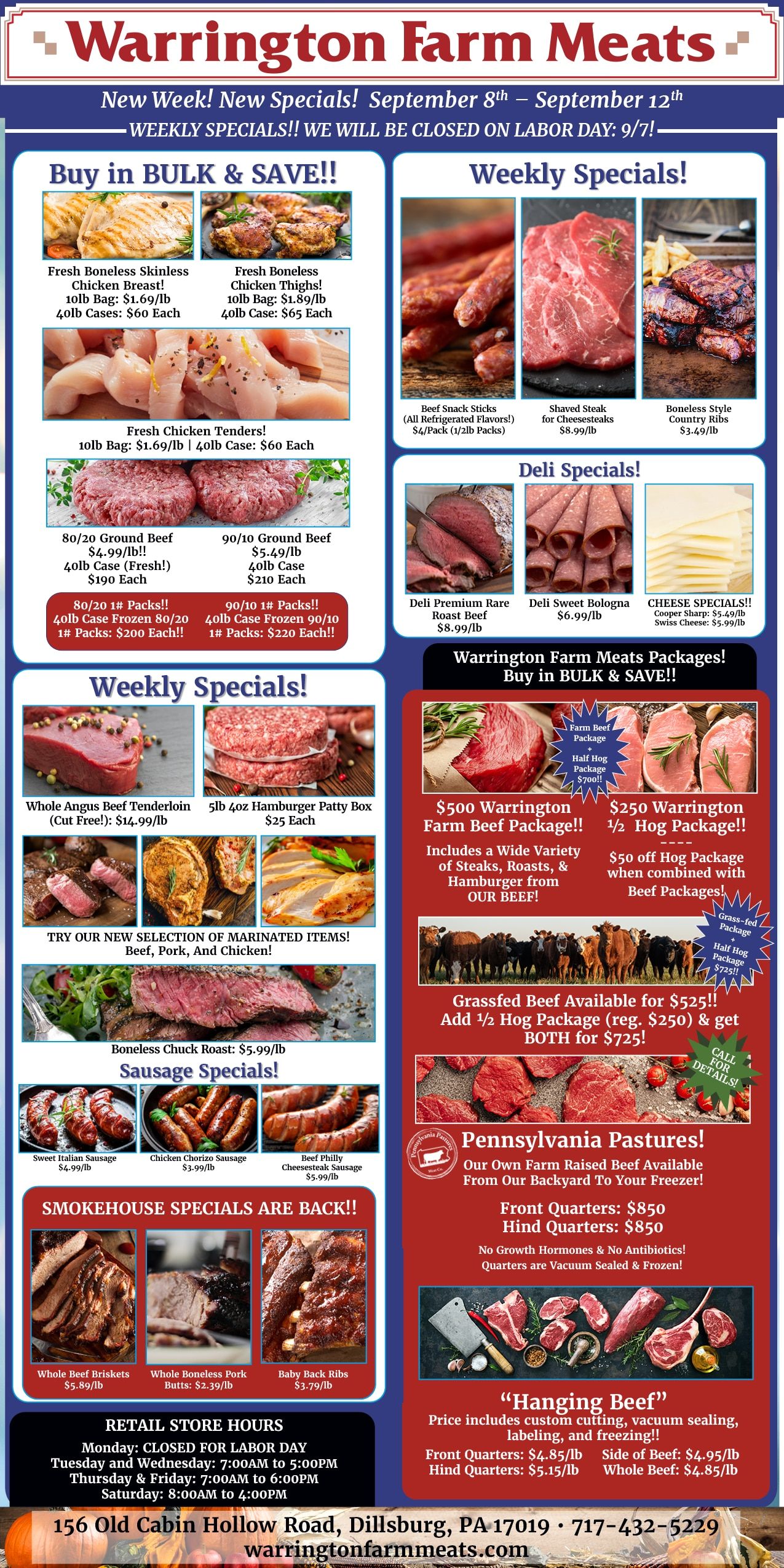Warrington Farm Meats Weekly Specials Weekly Ad September 8 - 12, 2026