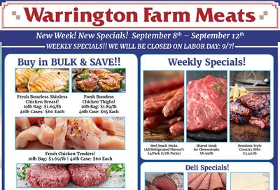Warrington Farm Meats Weekly Specials Weekly Ad September 8 - 12, 2026