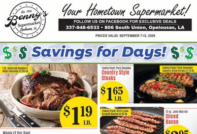 Benny's Supermarket Weekly Ad September 7 - 13, 2026
