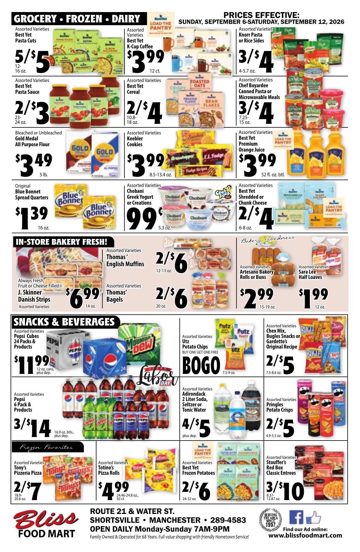 Bliss Shur Fine Food Mart Weekly Ad September 6 - 12, 2026