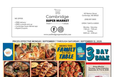 Cambridge Super Market Great Deals This Week! Weekly Ad September 7 - 12, 2026