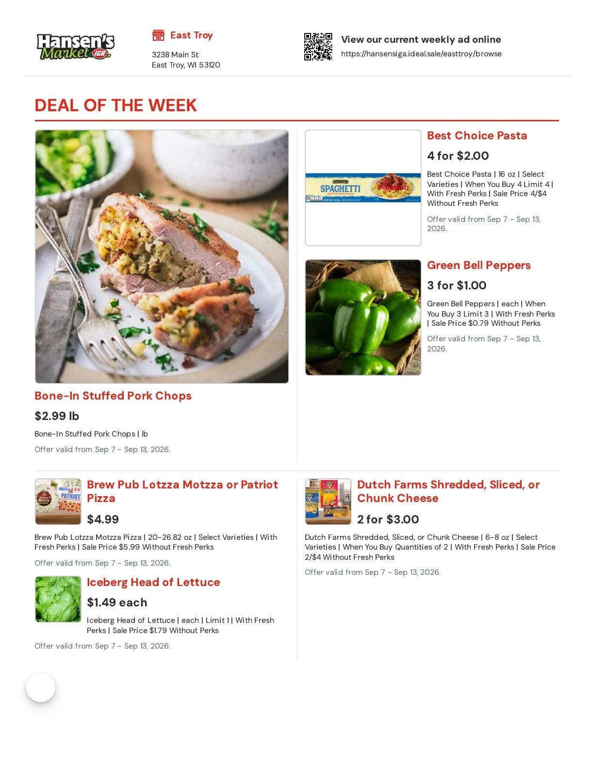Hansen's IGA (East Troy, WI) Weekly Ad September 7 - 13, 2026