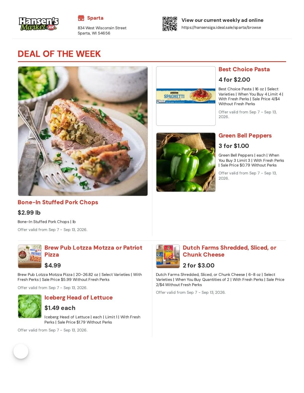 Hansen's IGA (Sparta, WI) Weekly Ad September 7 - 13, 2026