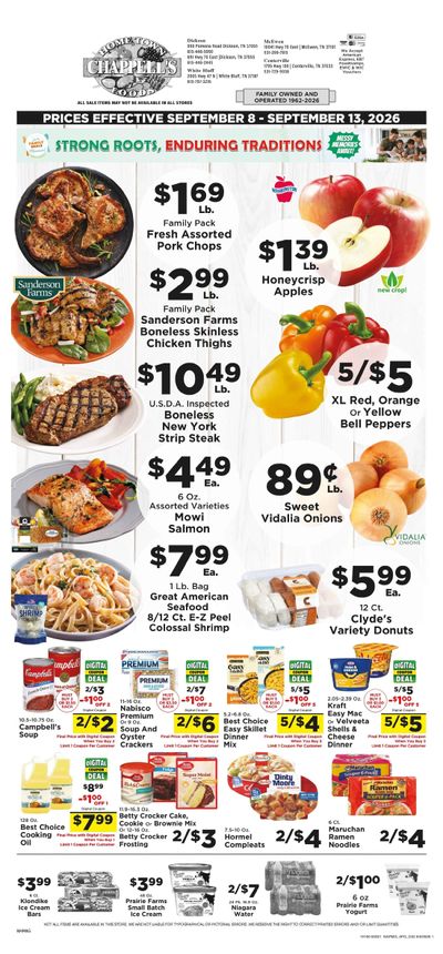 Chappell's Hometown Foods Weekly Ad September 8 - 13, 2026