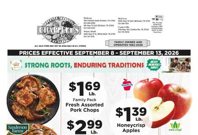 Chappell's Hometown Foods Weekly Ad September 8 - 13, 2026