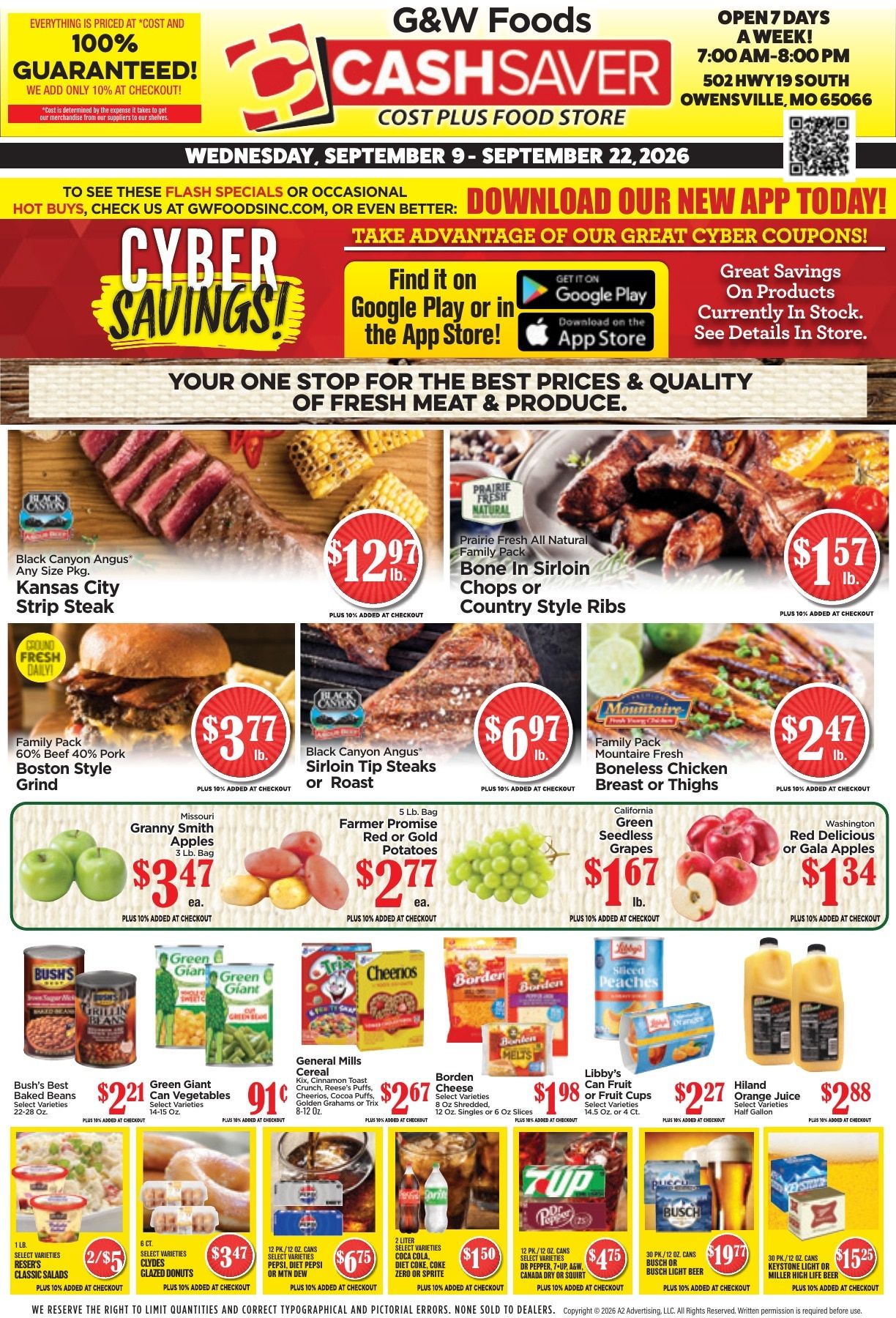 G&W Foods Cash Saver (Owensville, MO) Weekly Ad September 9 - 22, 2026