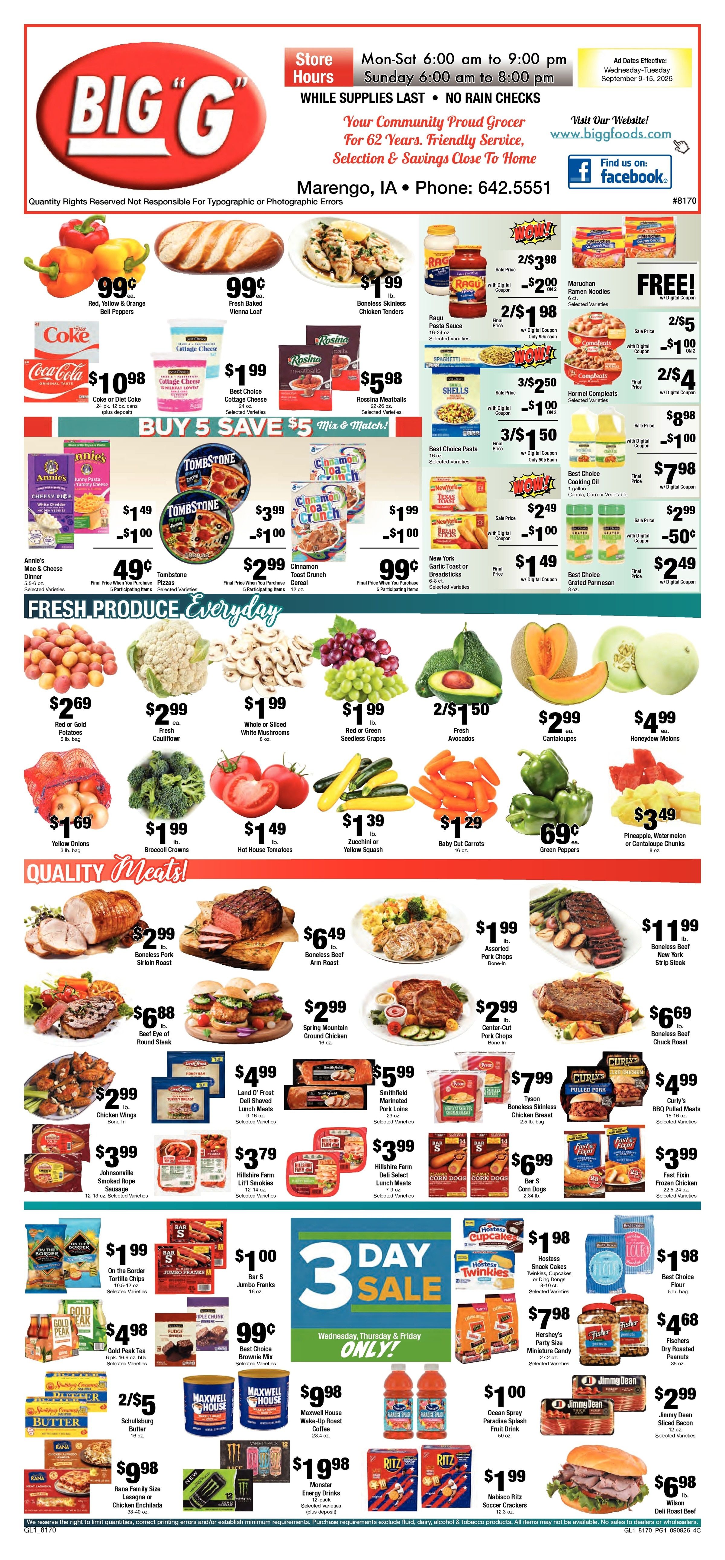 Big G Foods Great Deals This Week! Weekly Ad September 9 - 15, 2026