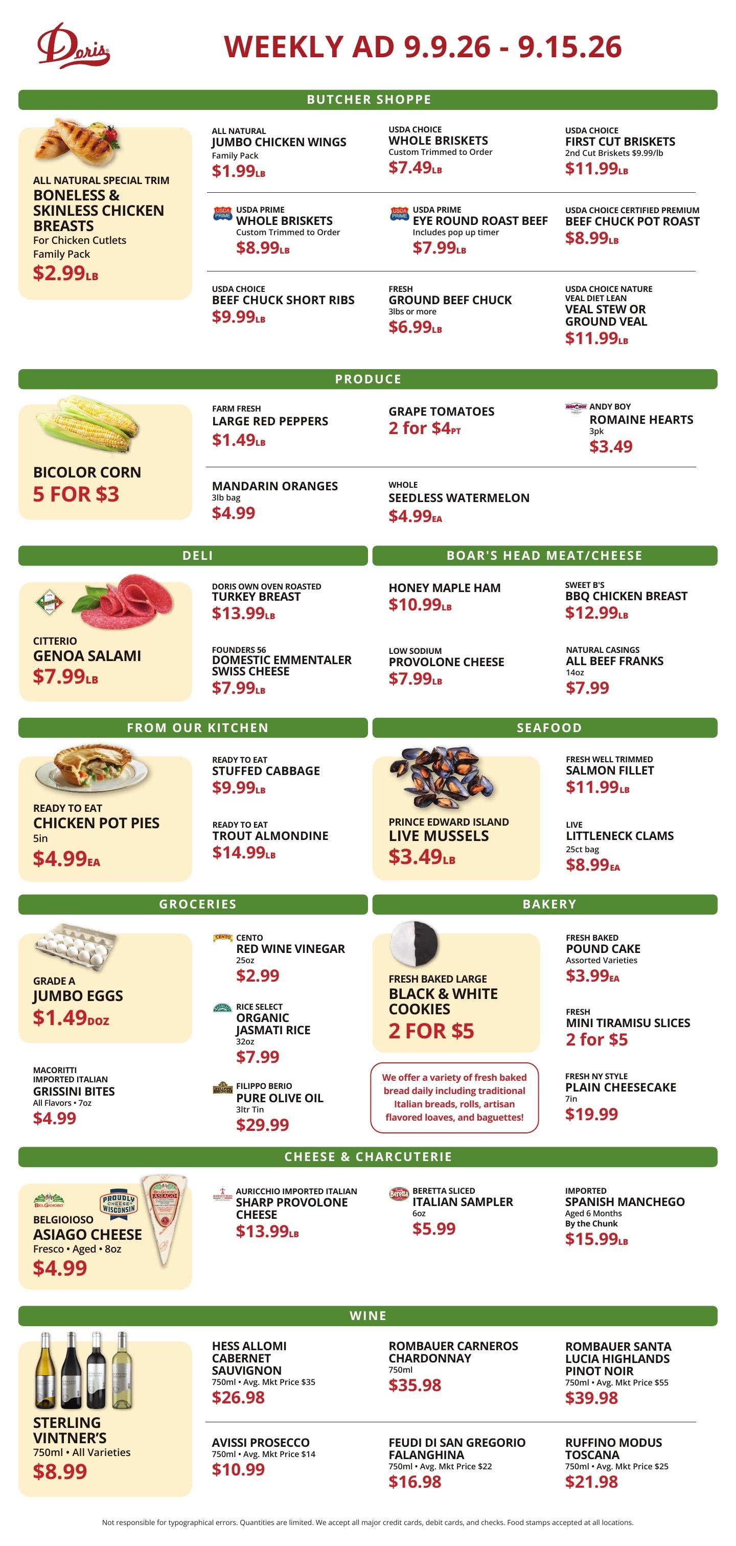 Doris Italian Market Weekly Ad September 9 - 15, 2026