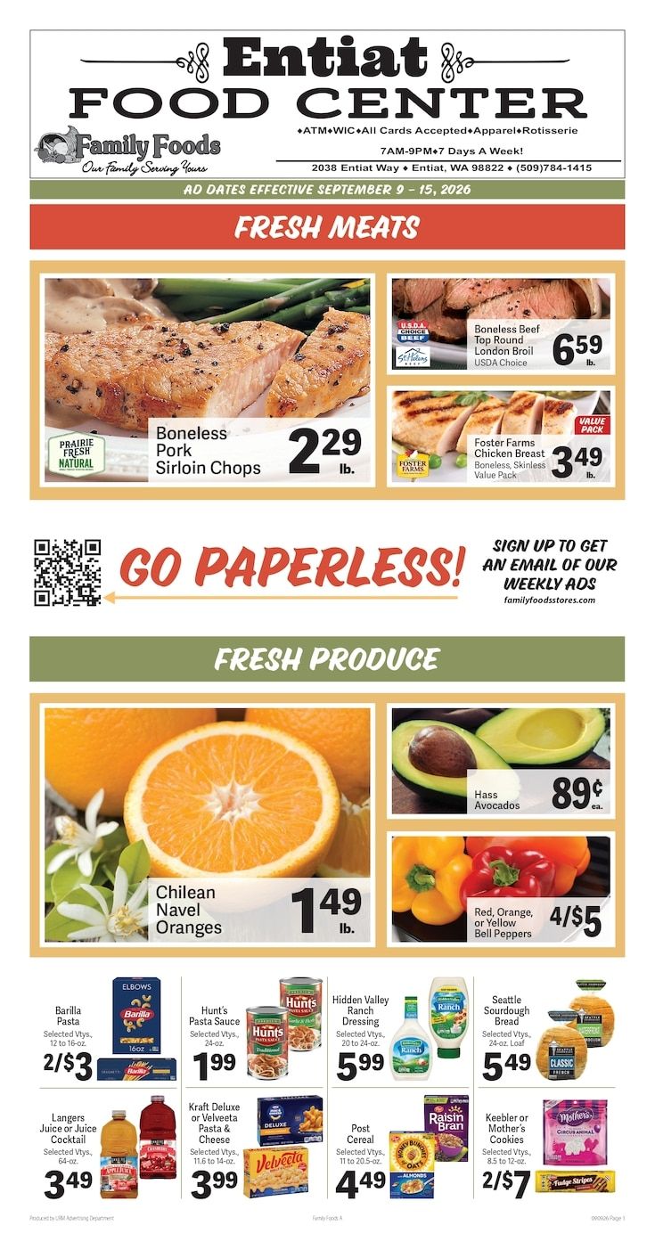 Entiat Food Center Weekly Ad September 9 - 15, 2026