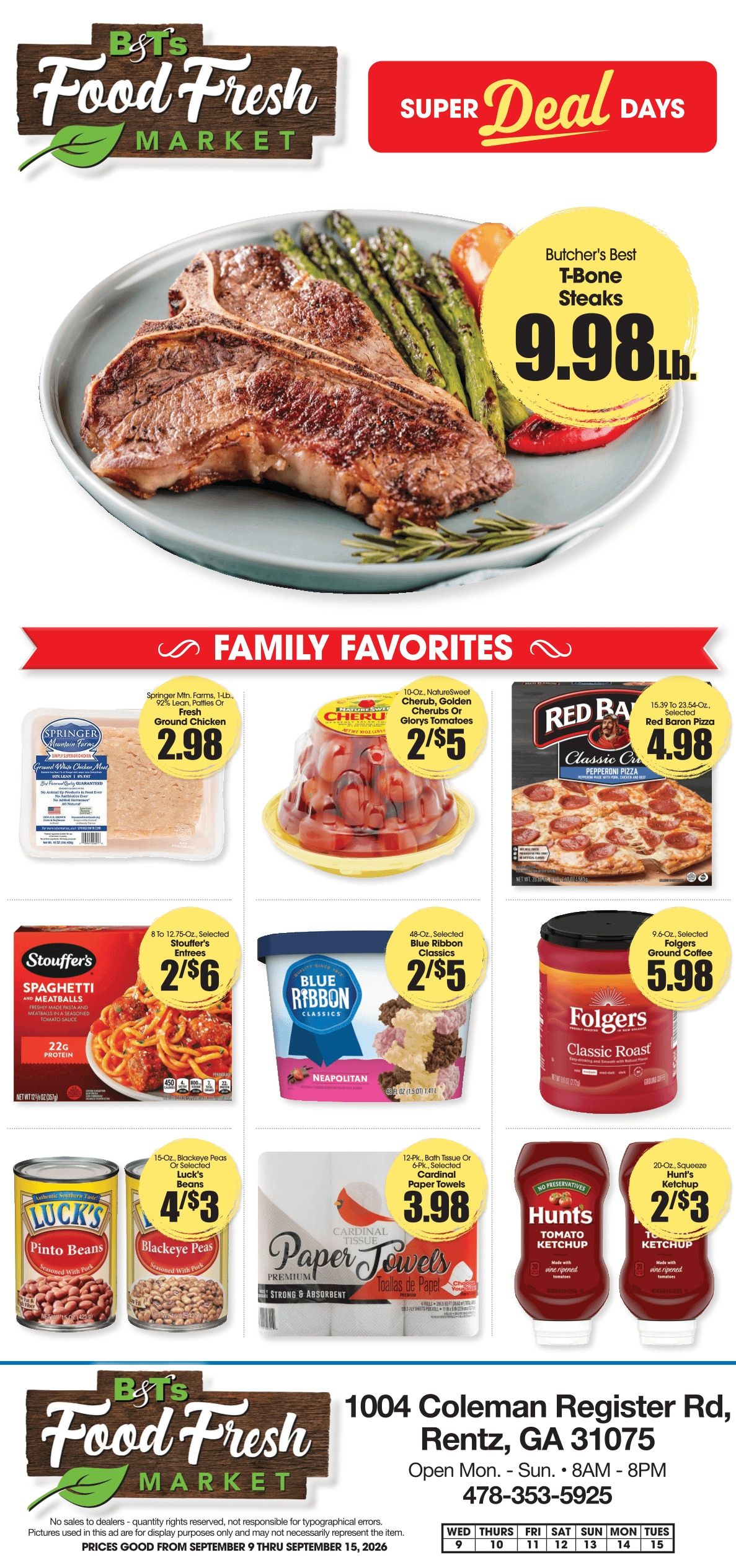 B&T's Food Fresh Market (Rentz, GA) Weekly Ad September 9 - 15, 2026