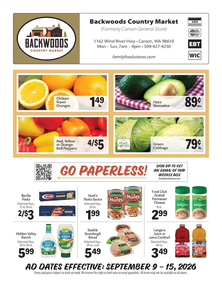Backwoods Country Market Weekly Ad September 9 - 15, 2026