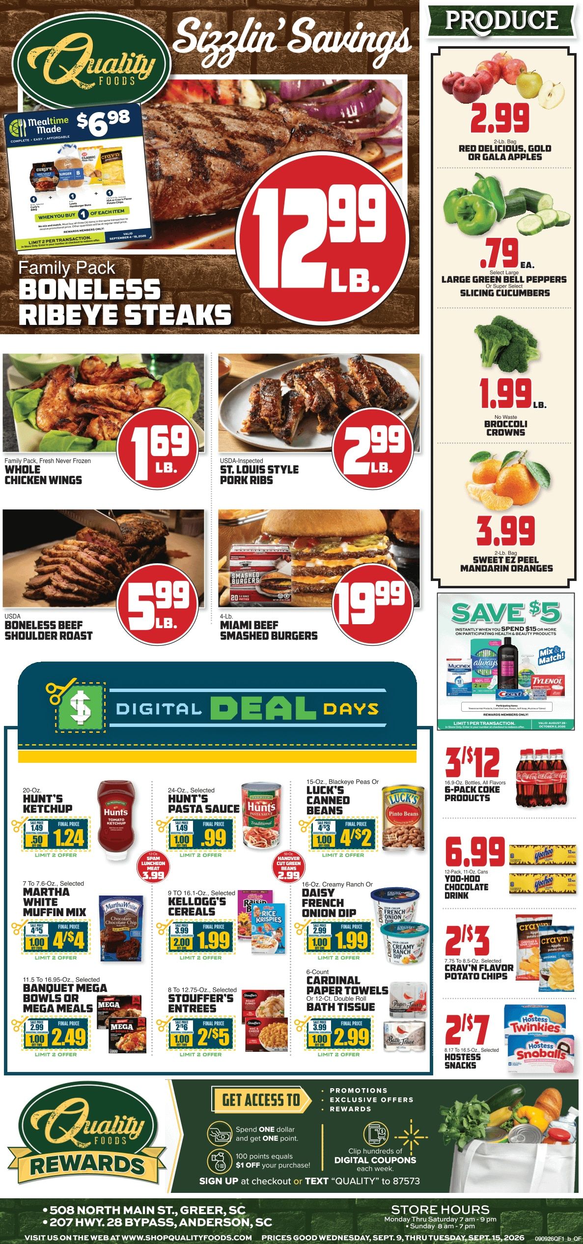 Quality Foods (Anderson and Greer, SC) Weekly Ad September 9 - 15, 2026