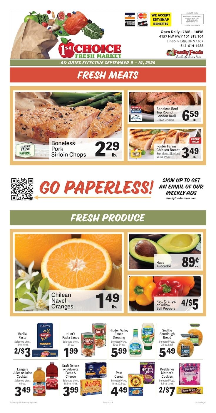 1st Choice Fresh Market Weekly Ad September 9 - 15, 2026