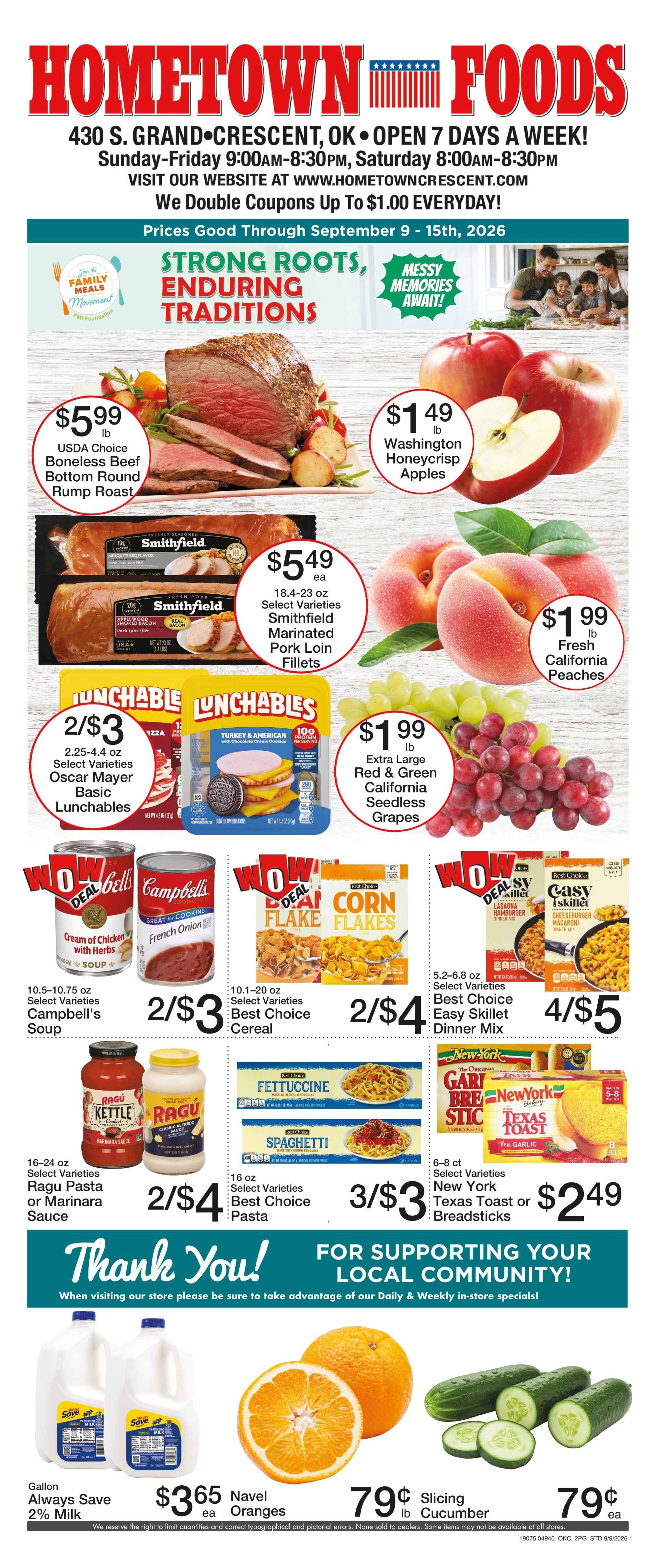 Hometown Foods Crescent Come Save With Us! Weekly Ad September 9 - 15, 2026