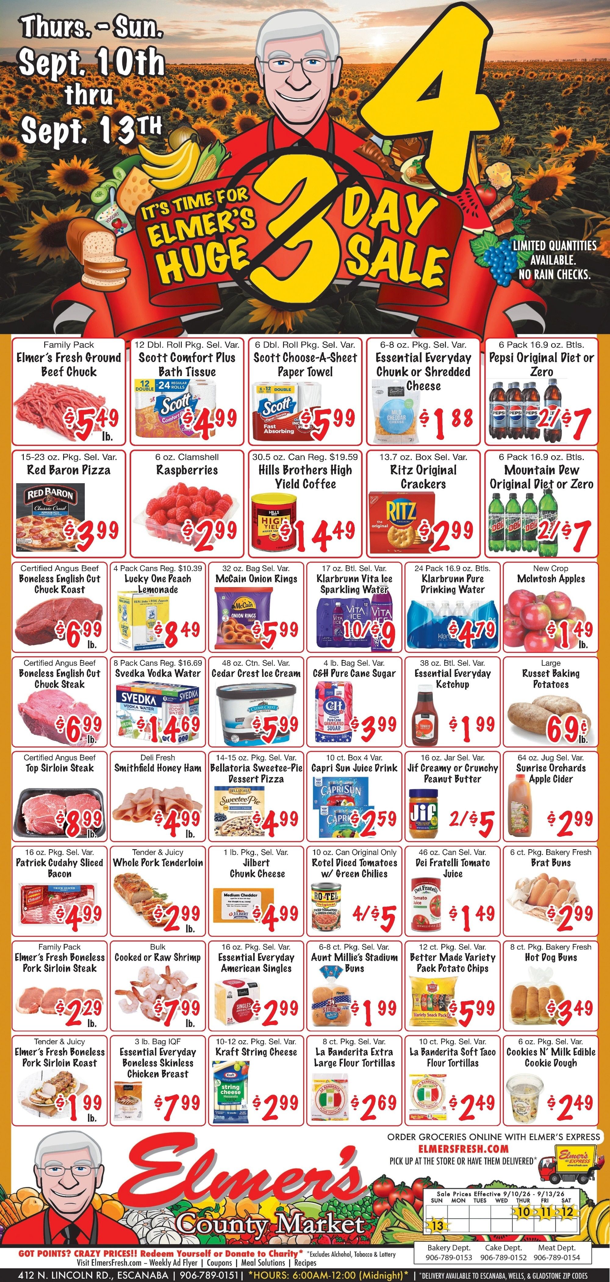 Elmer's County Market (412 N. Lincoln Rd., Escanaba, MI) Newspaper Weekly Ad September 9 - 13, 2026