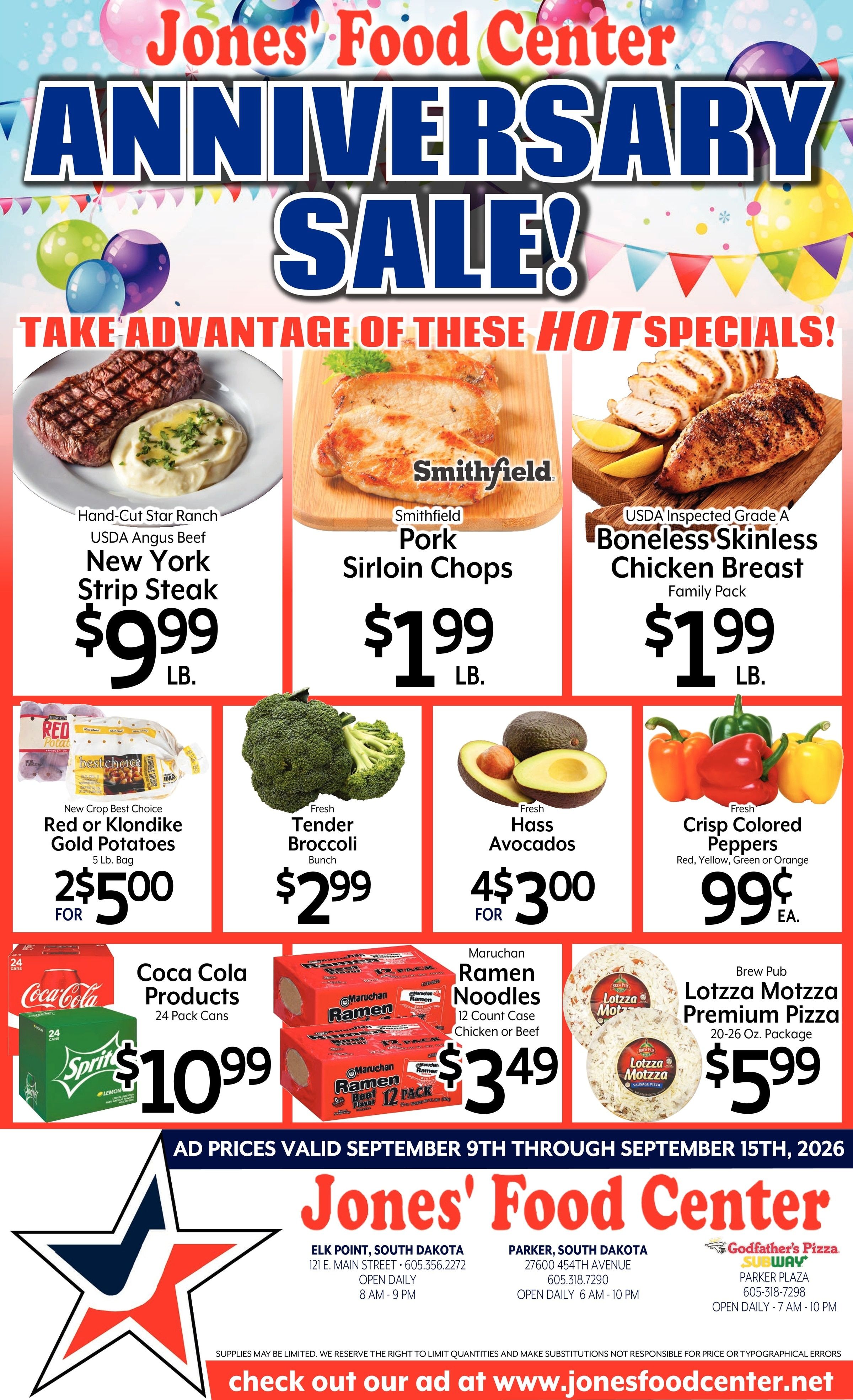 Jones' Food Center It's Our Anniversary Sale!! Weekly Ad September 9 - 15, 2026