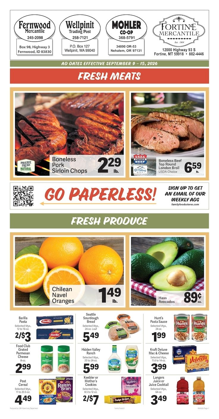 Fortine Mercantile Weekly Ad September 9 - 15, 2026