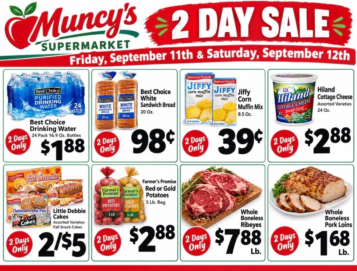 Muncy's Supermarket 2 DAY SALE! Sept 11-12 ONLY Weekly Ad September 11 - 12, 2026