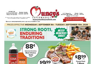 Muncy's Supermarket Strong Roots - Enduring Traditions! Family Meal Ideas Weekly Ad September 9 - 15, 2026