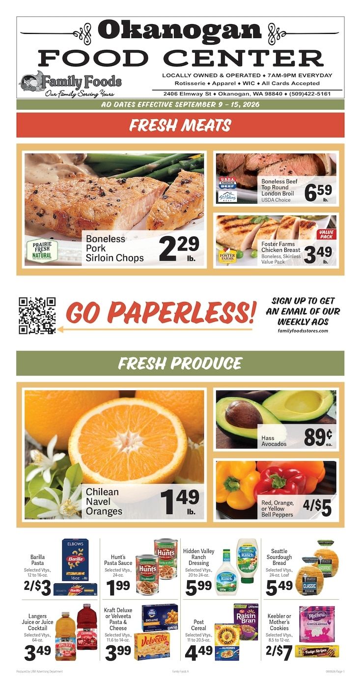 Okanogan Food Center Weekly Ad September 9 - 15, 2026