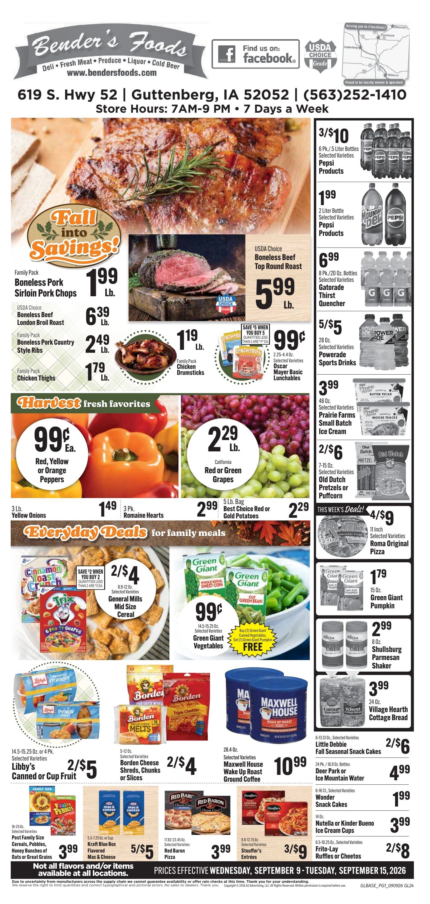 Bender's Foods (Guttenberg, IA) Weekly Ad September 9 - 15, 2026