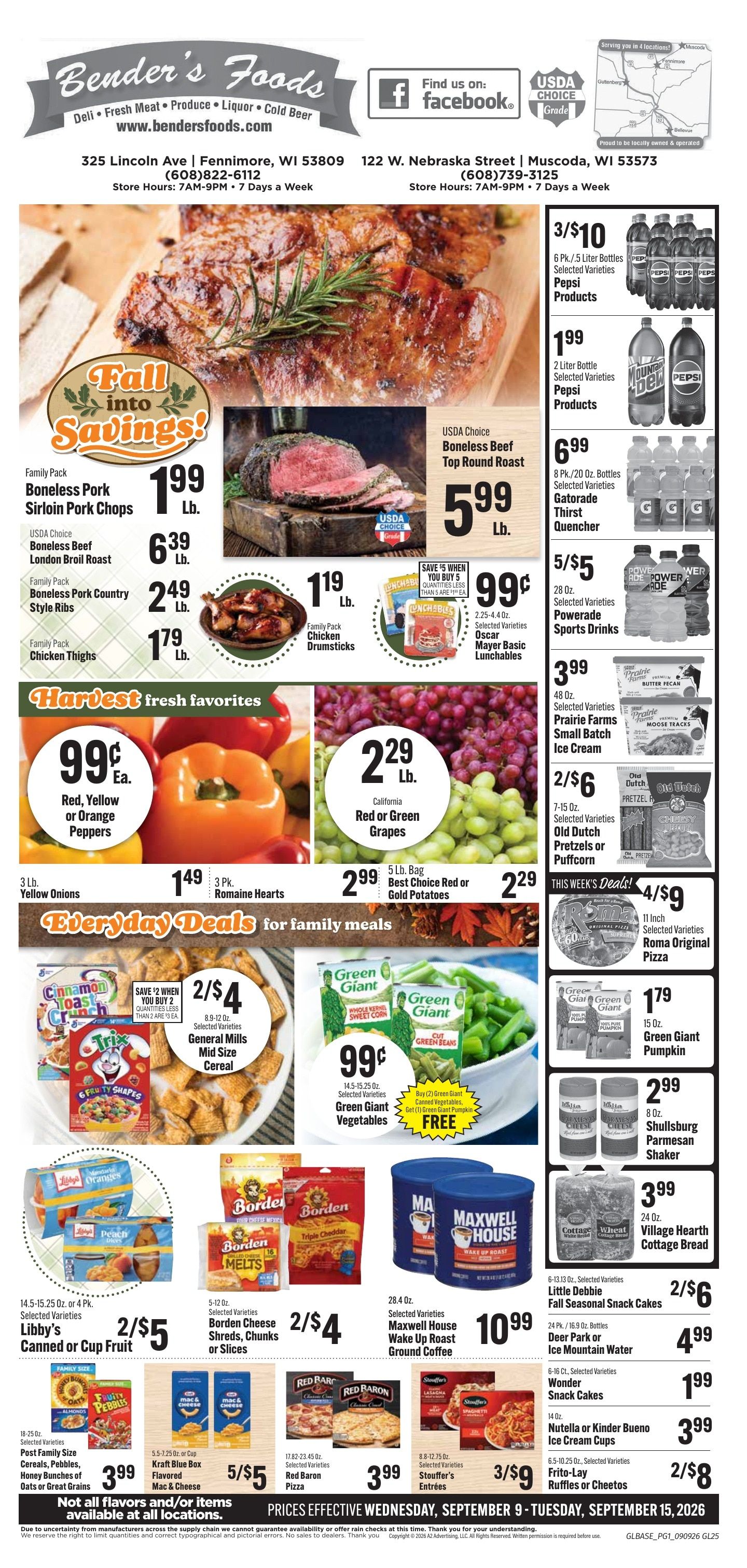 Bender's Foods (Wisconsin) Weekly Ad September 9 - 15, 2026