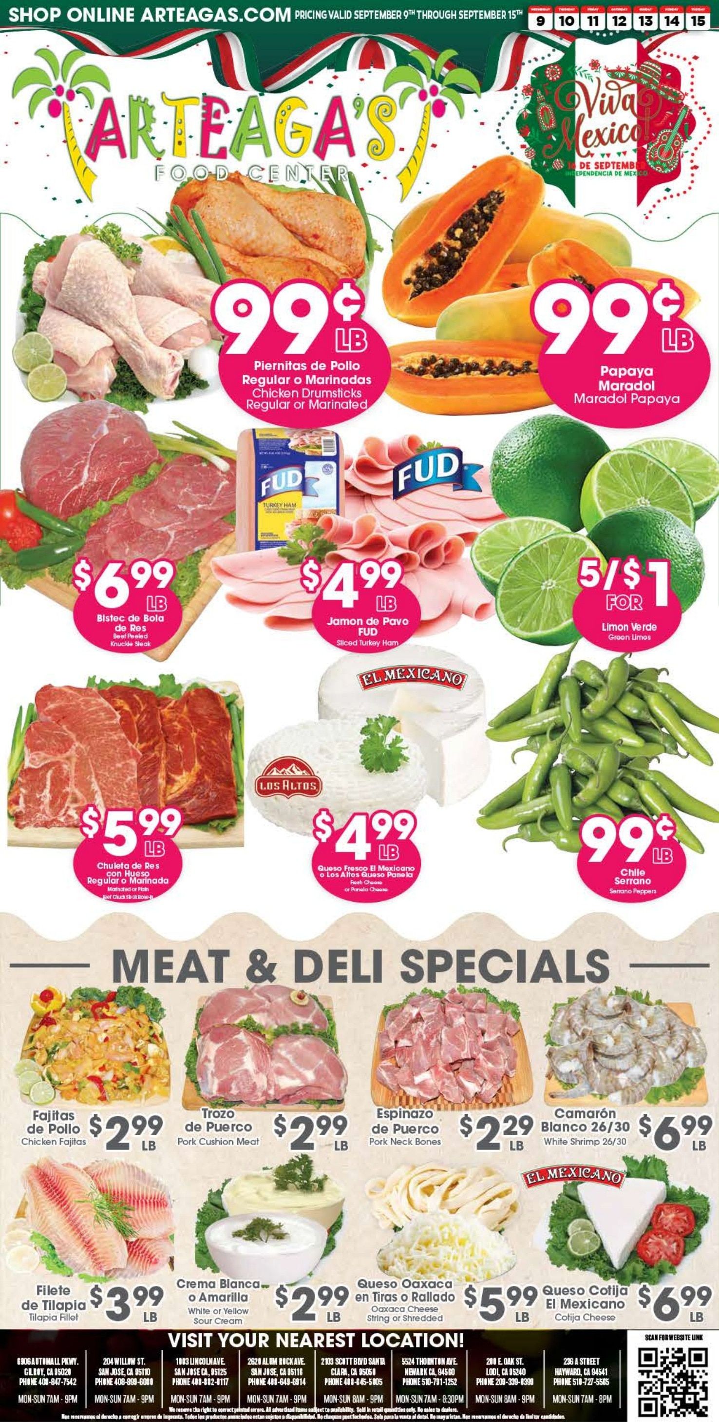 Arteaga's Food Center Weekly Ad September 9 - 15, 2026