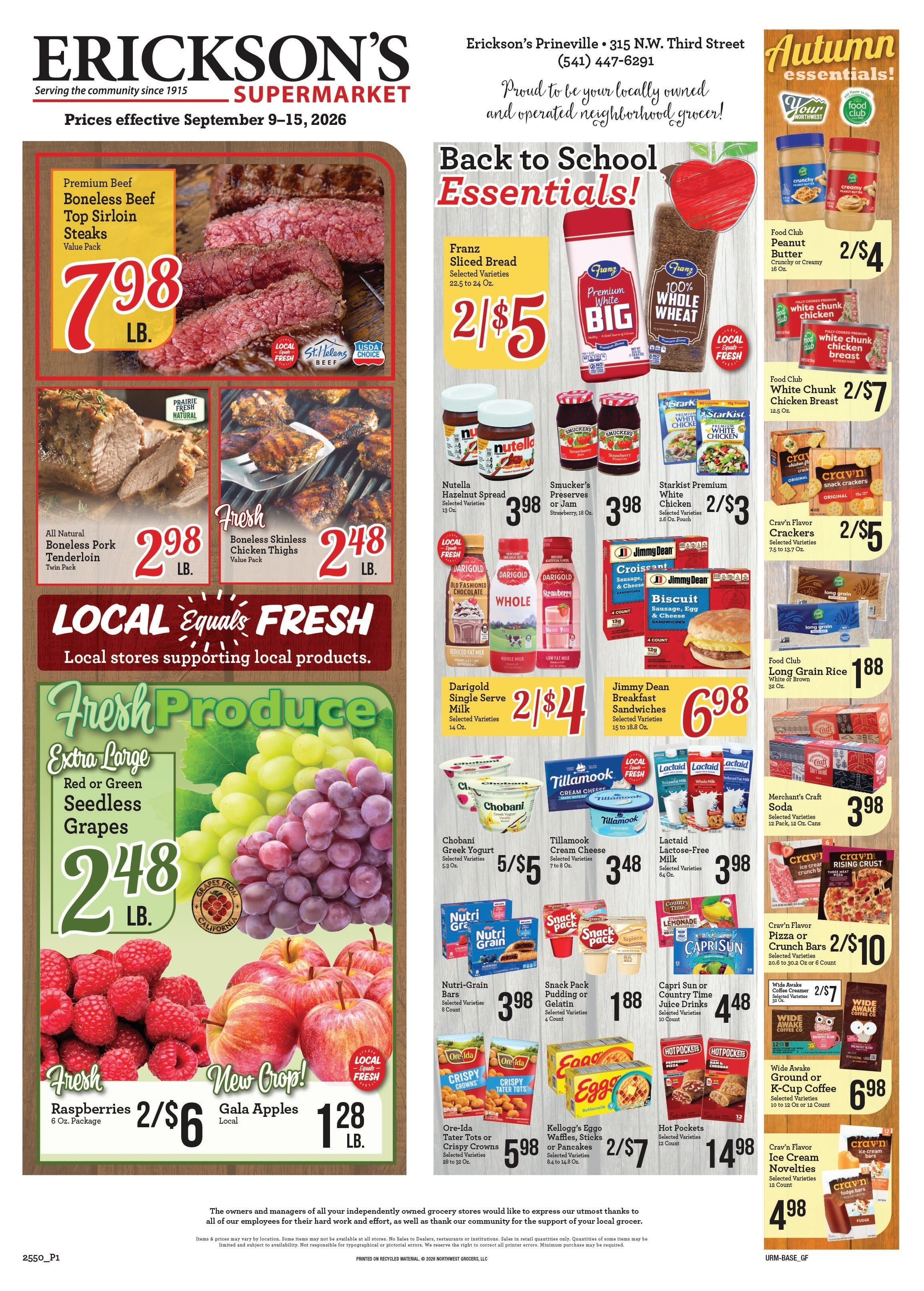 Erickson's Thriftway Weekly Ad September 9 - 15, 2026