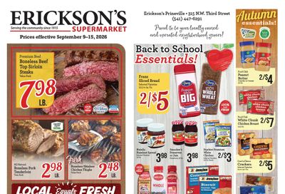 Erickson's Thriftway Weekly Ad September 9 - 15, 2026