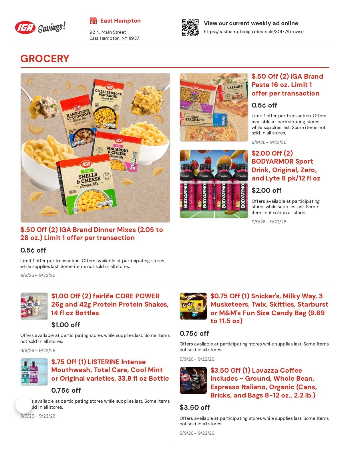 East Hampton IGA Weekly Ad September 9 - 22, 2026