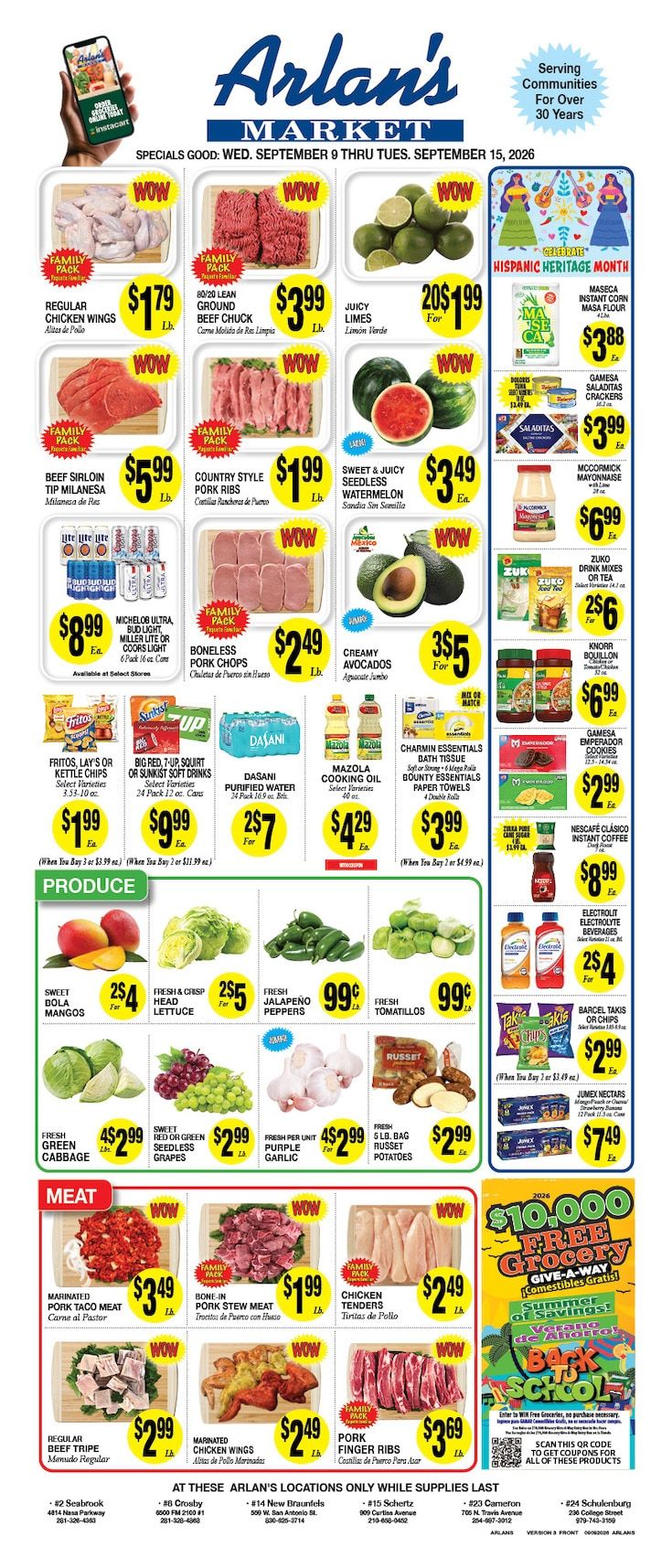 Arlan's Market (Cameron and other locations, TX) Weekly Ad September 9 - 15, 2026