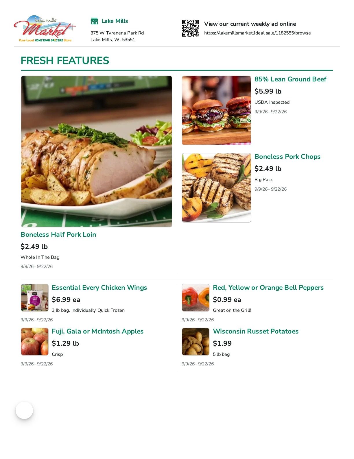 Lake Mills Market Weekly Ad September 9 - 22, 2026
