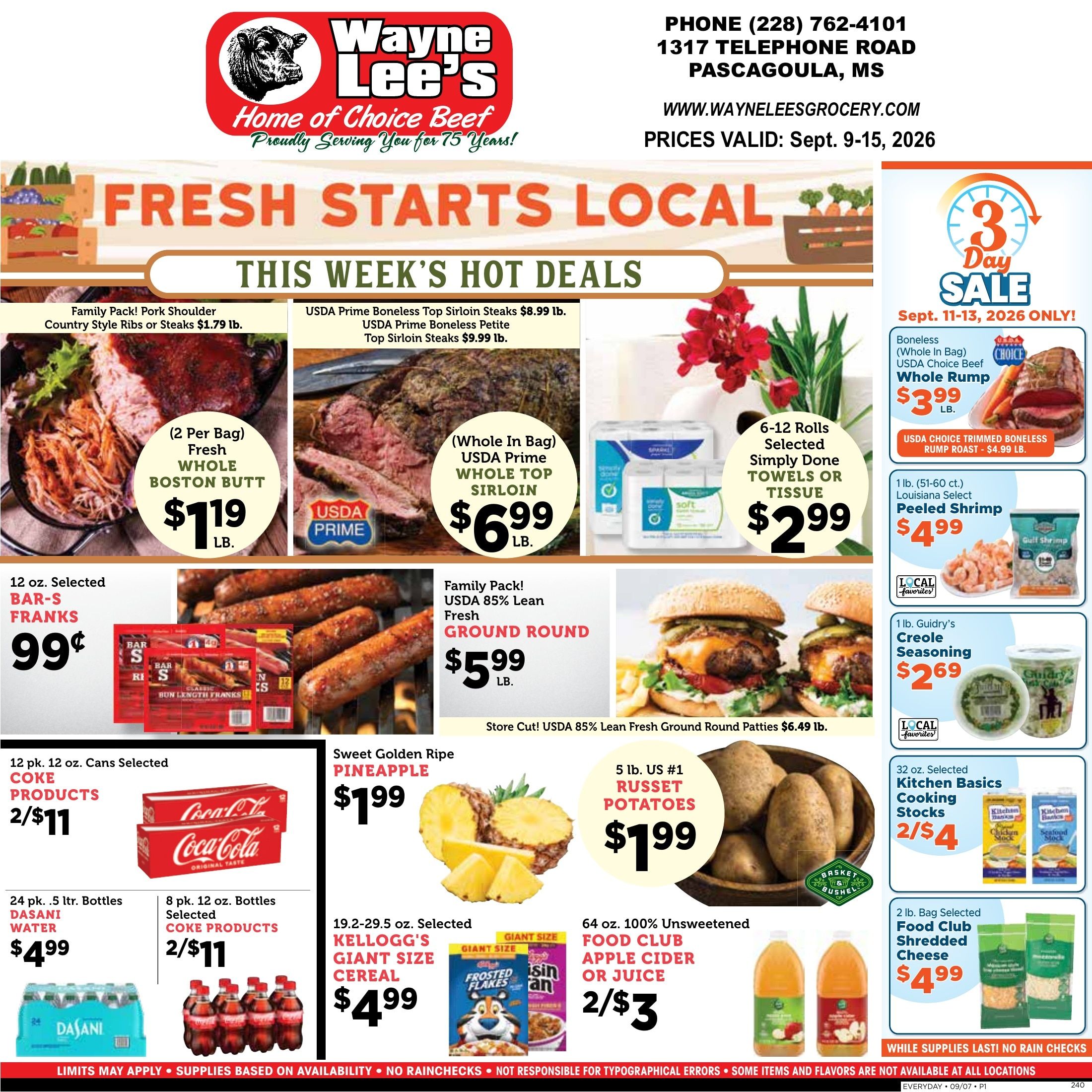 Wayne Lee's Grocery & Market Weekly Ad September 9 - 15, 2026
