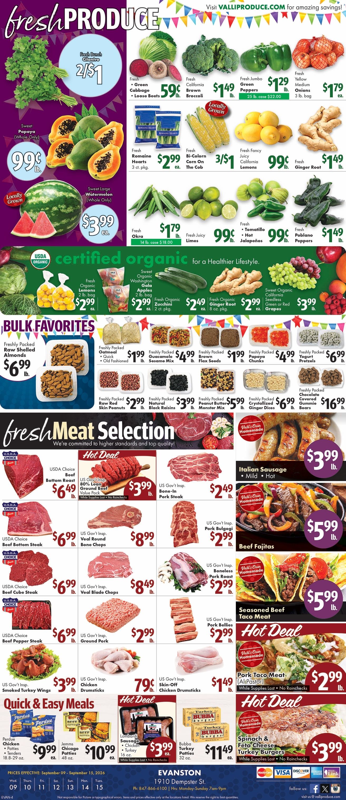 Valli Produce (Evanston, IL) Weekly Ad September 9 - 15, 2026