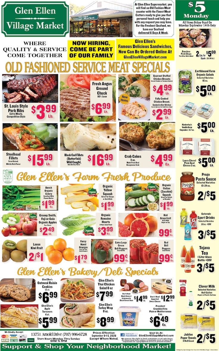 Glen Ellen Village Market Weekly Ad September 9 - 15, 2026