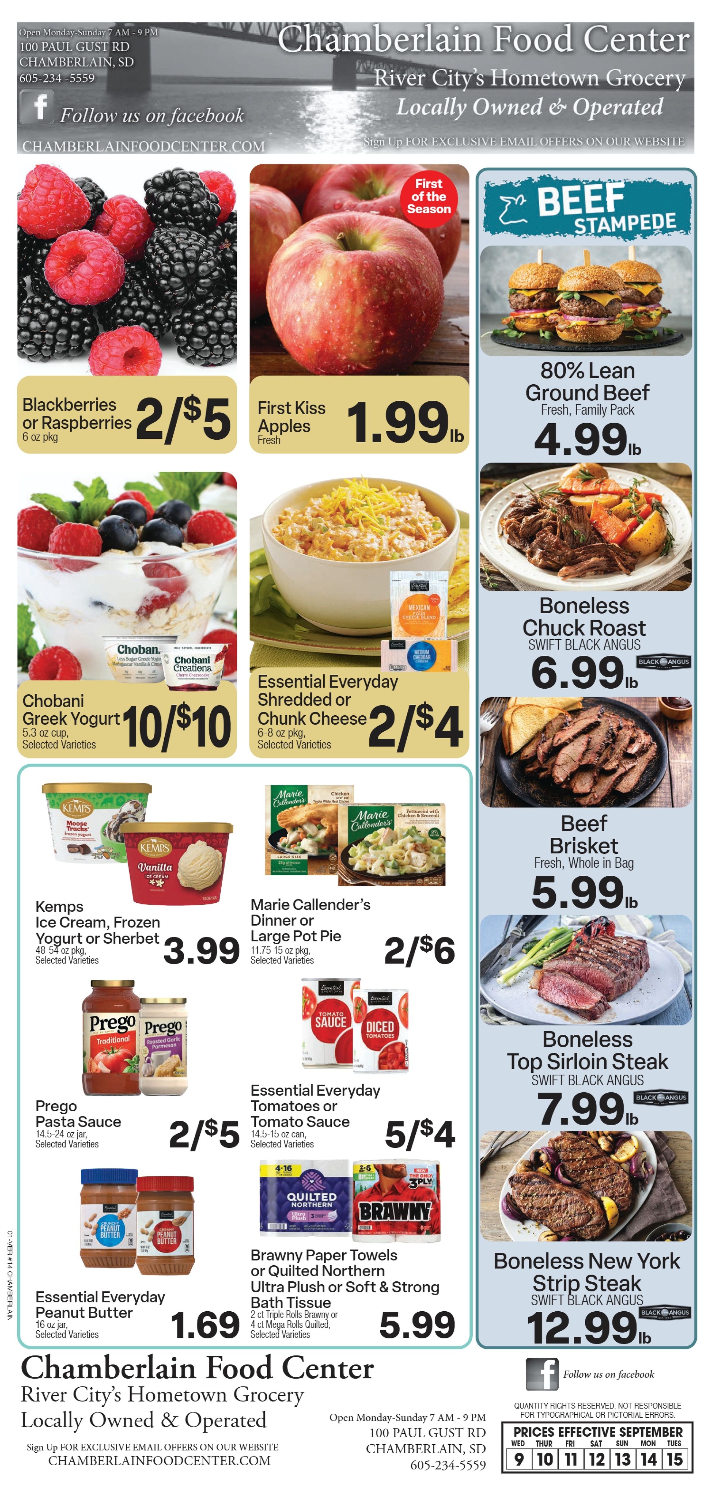 Chamberlain Food Center Weekly Ad September 9 - 15, 2026