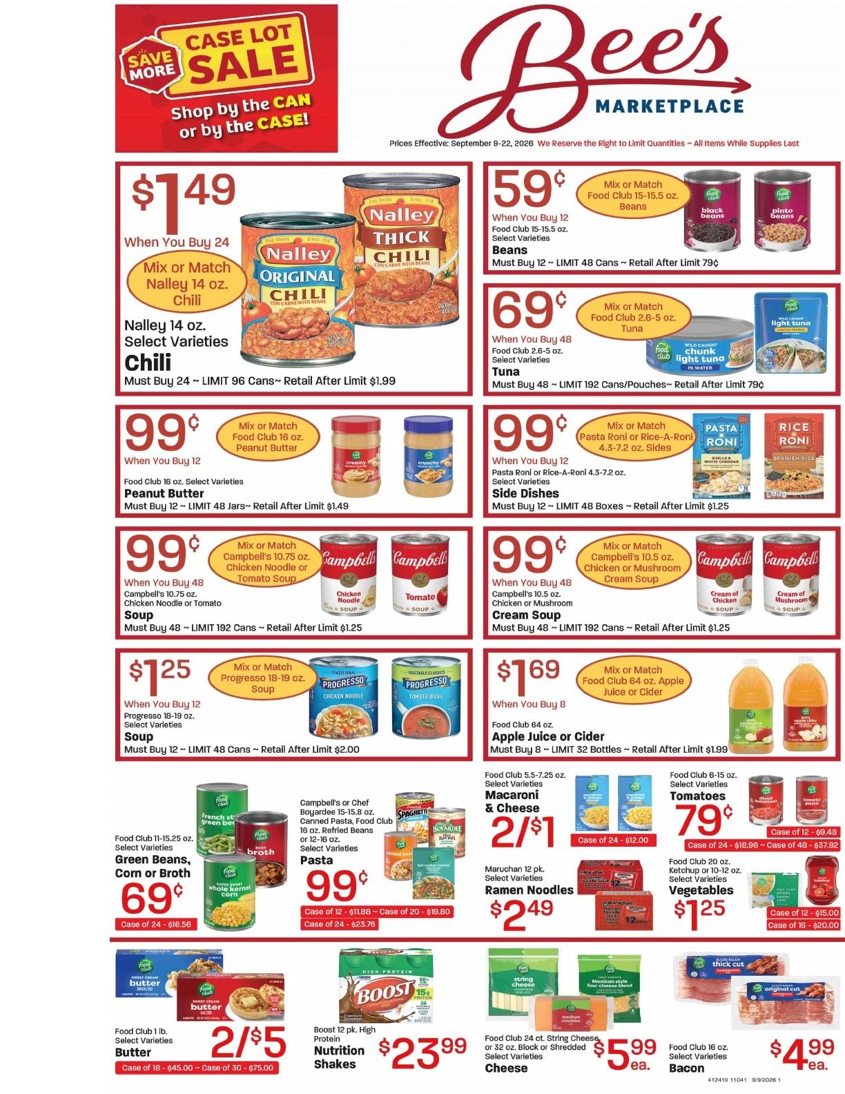 Bee's Marketplace Weekly Ad September 9 - 22, 2026