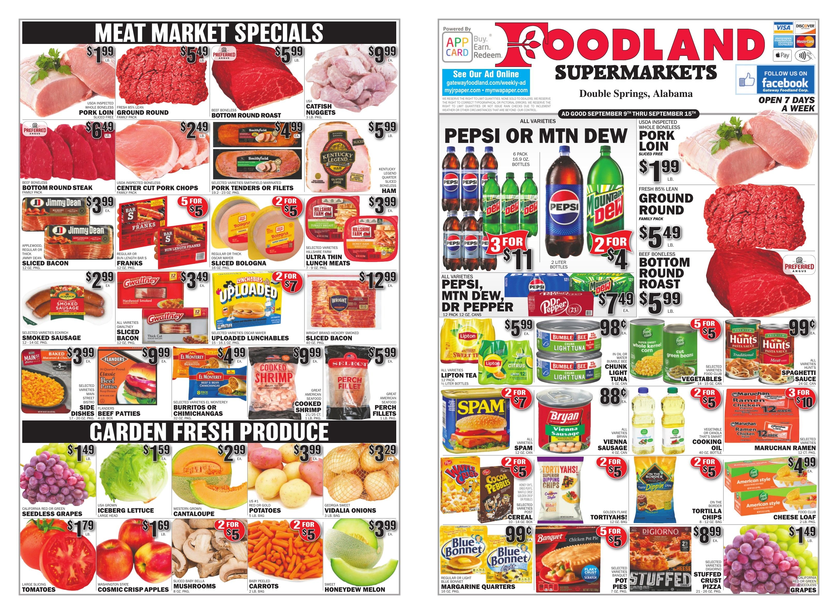 Gateway Foodland (Double Springs, AL) Weekly Ad September 9 - 15, 2026