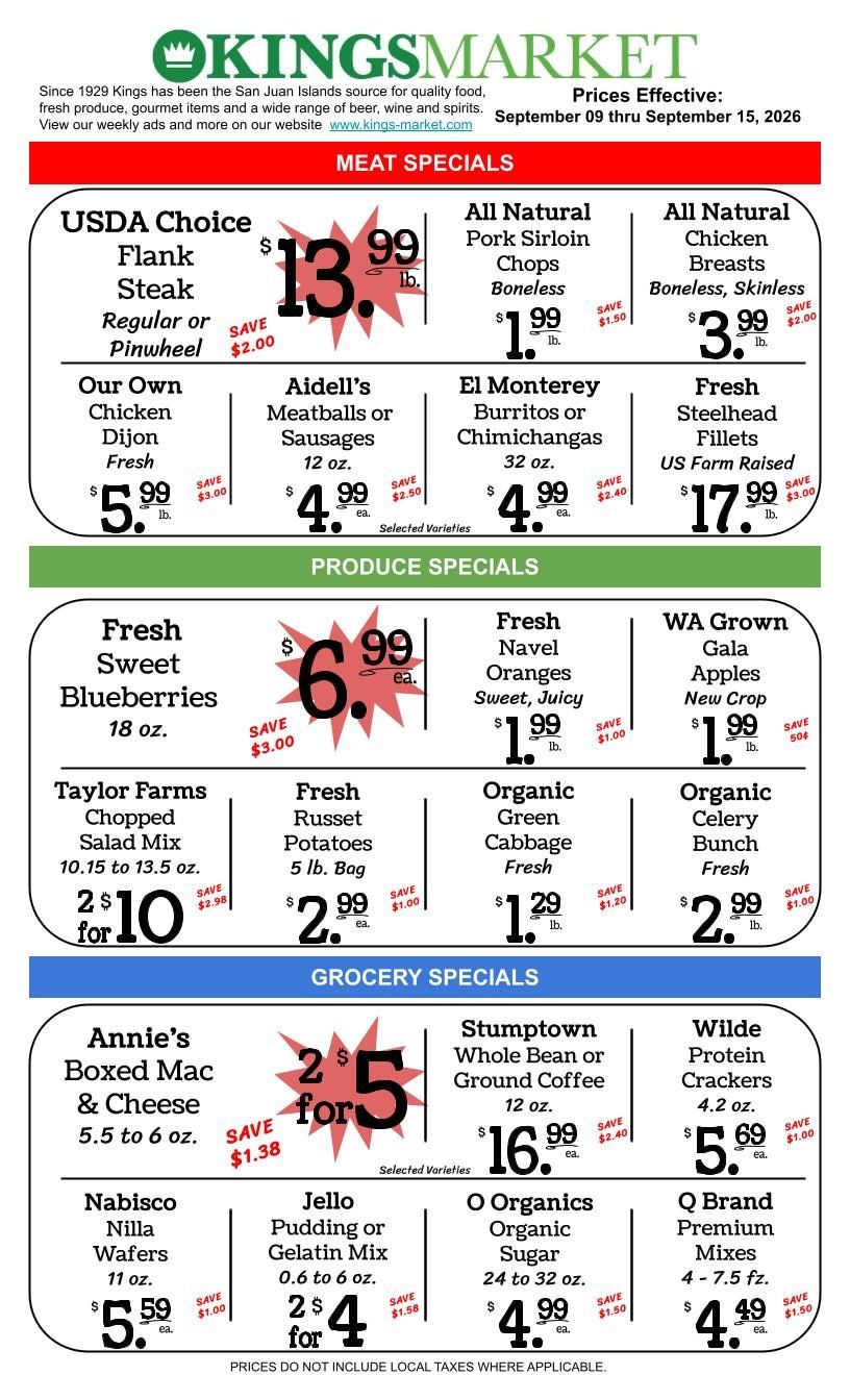 Kings Market Friday Harbor Weekly Ad September 9 - 15, 2026
