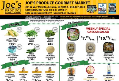 Joe's Produce Gourmet Market Weekly Ad September 9 - 15, 2026